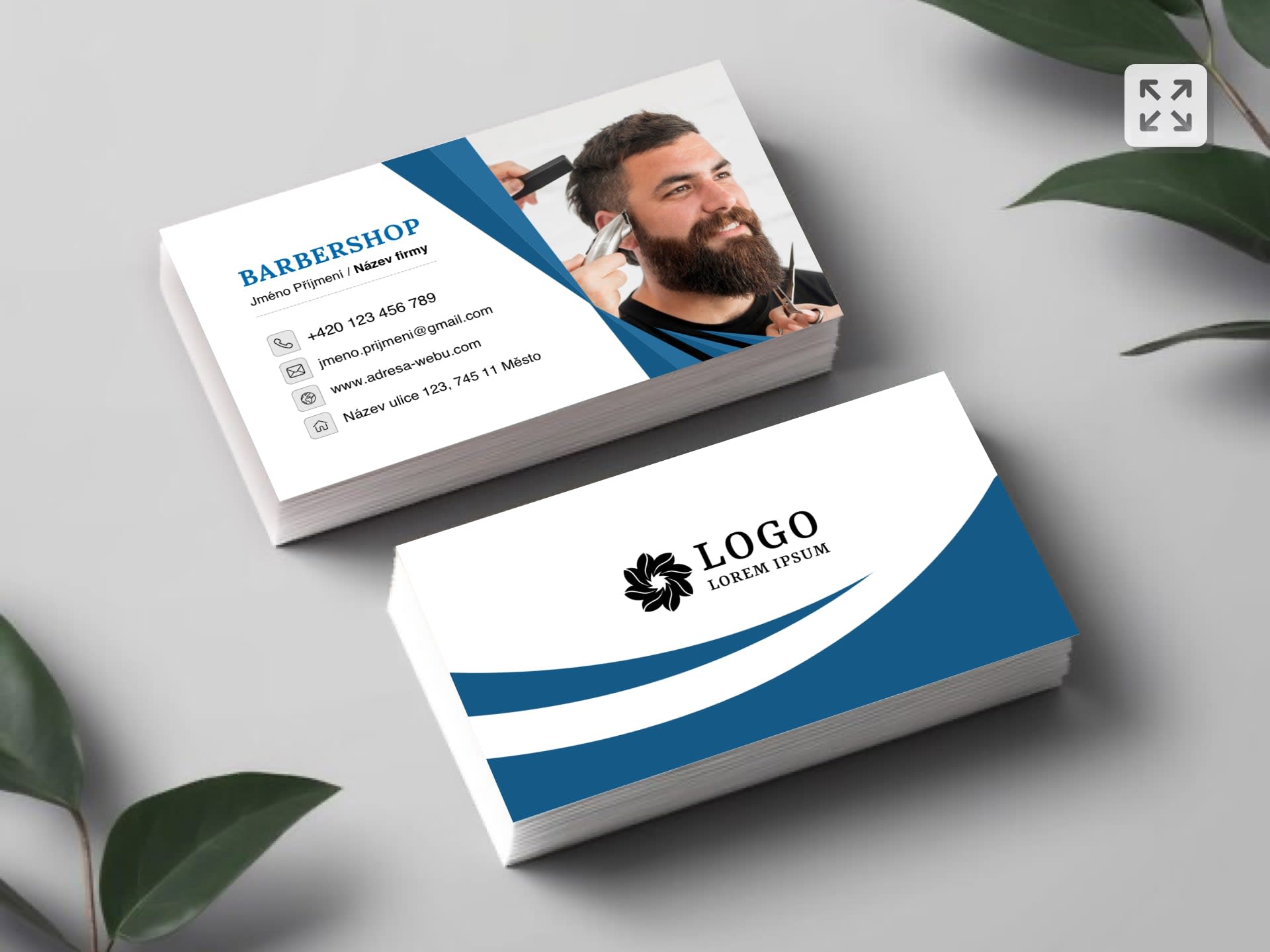 Vizitka pro holičství / barbershop modrá #vat‑382