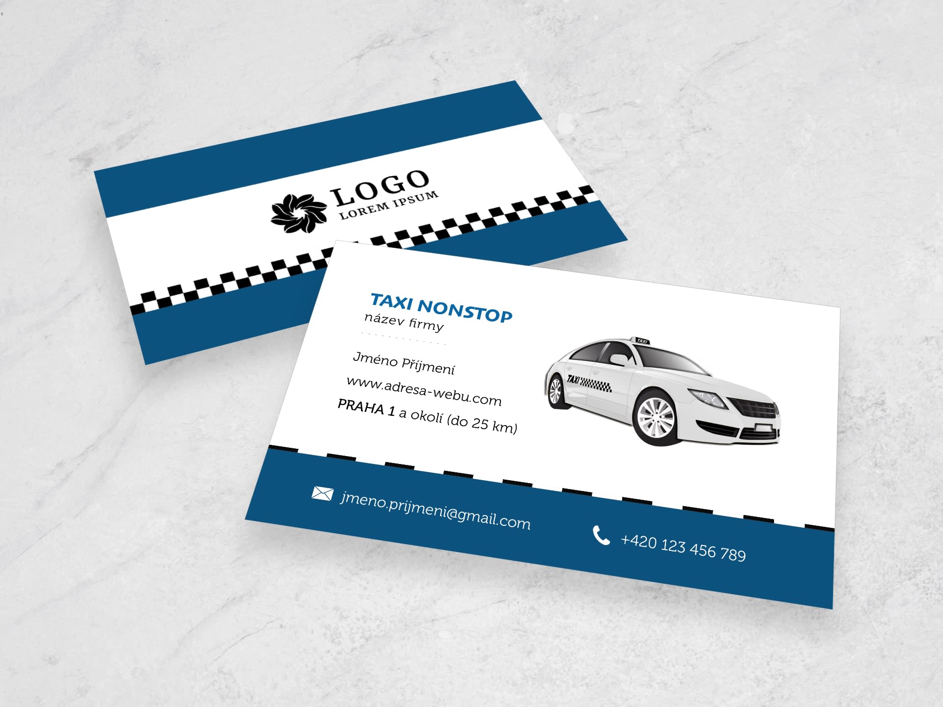 Vizitka pro taxi modrá #MMD-937 - přední strana