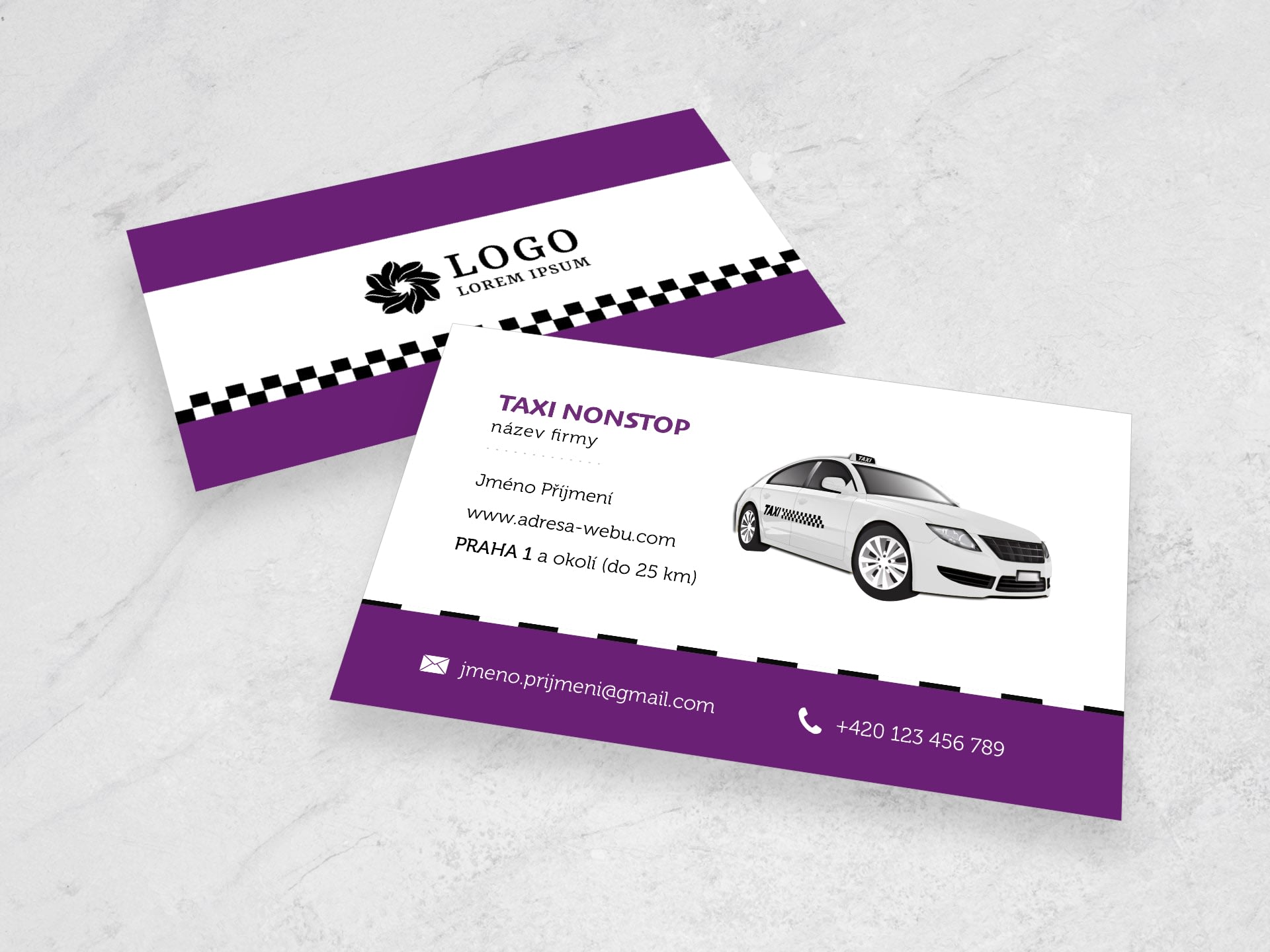 Vizitka pro taxi fialová #MMD-937 - přední strana