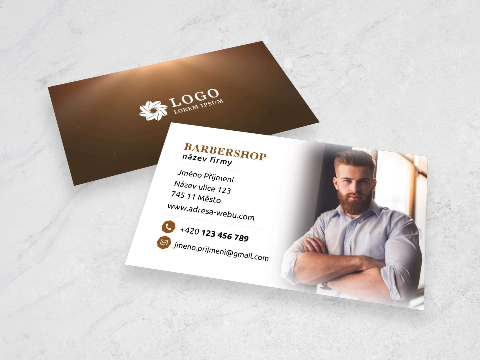 Vizitka pro holičství / barbershop oranžová #hpu-486 - přední strana