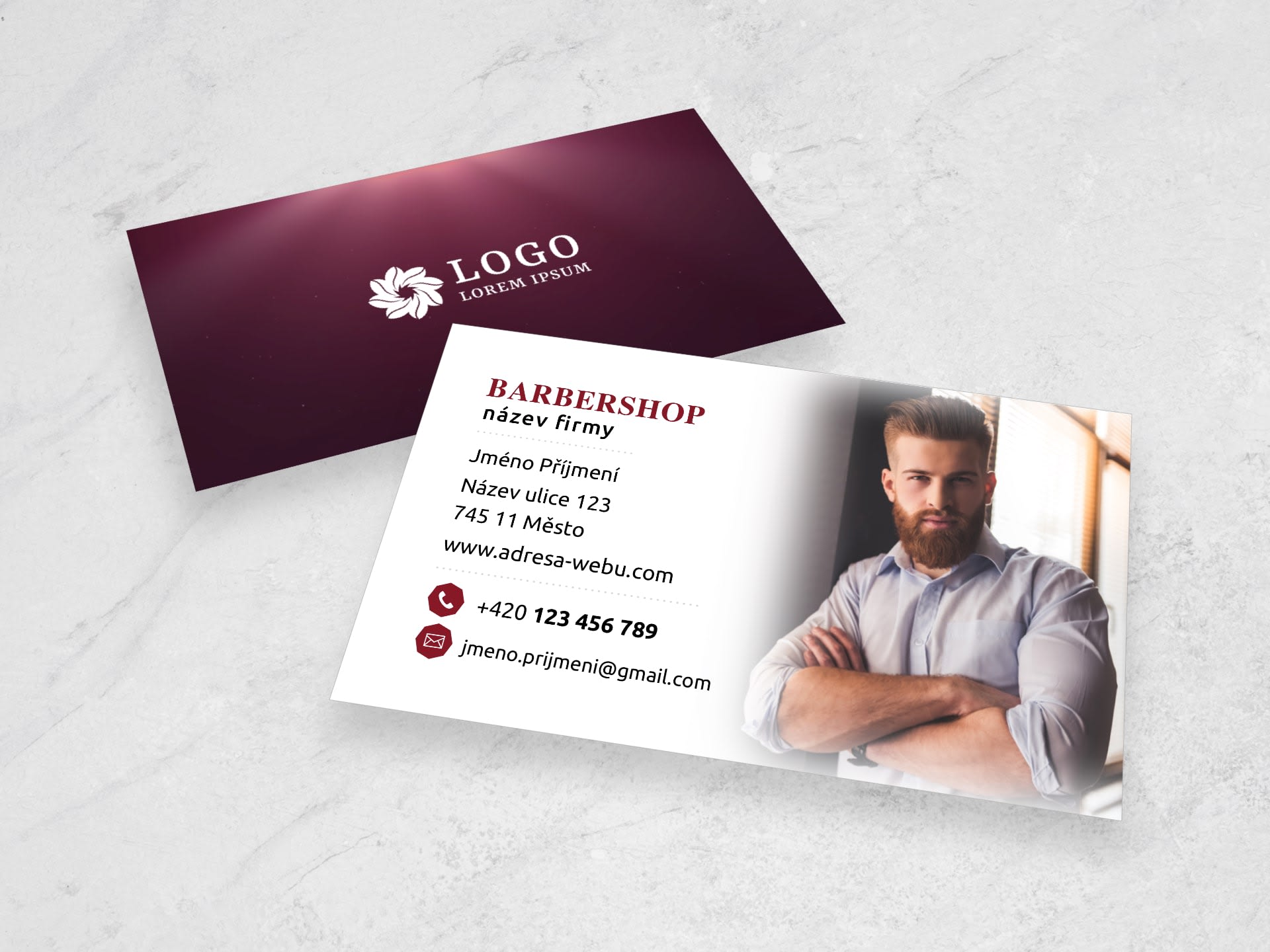Vizitka pro holičství / barbershop červená #hpu-486 - přední strana