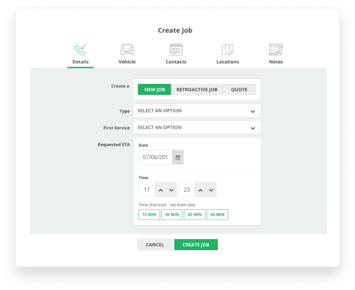 Creating a job - details tab