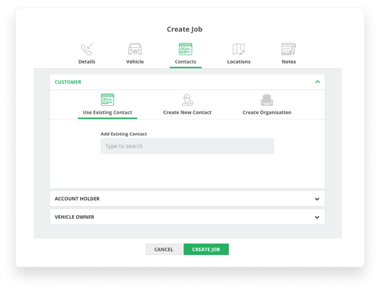 Creating a job - contacts tab