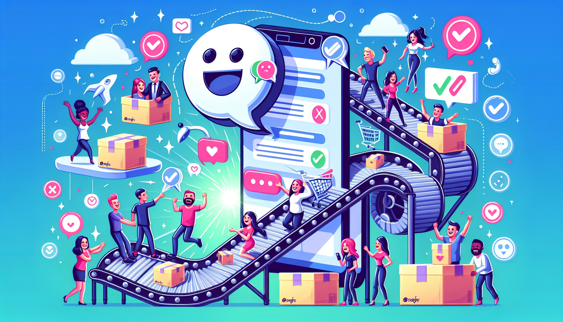 Colorful illustration of increased conversions and sales through live chat on Shopify