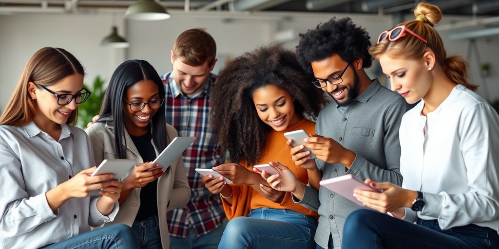 Diverse individuals collaborating in a modern ecommerce setting.