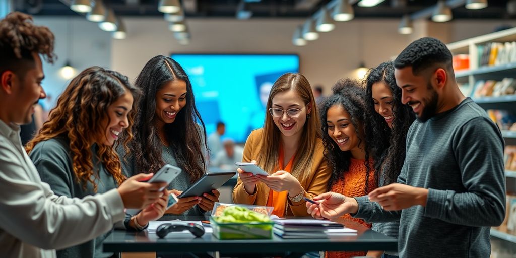 Diverse individuals collaborating in a modern ecommerce setting.