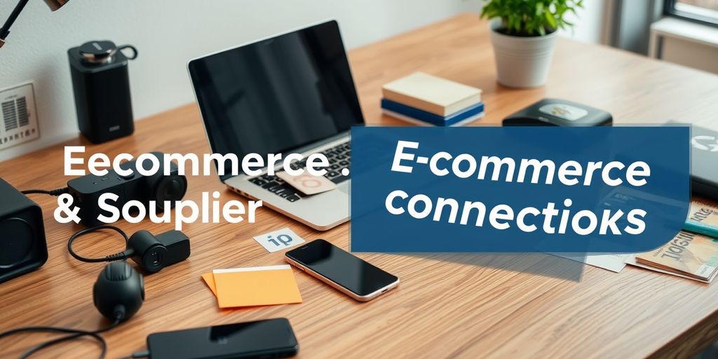 Modern workspace with laptop and product samples.