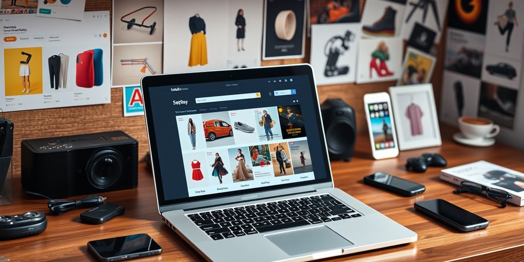Laptop with tech gadgets on a wooden desk.