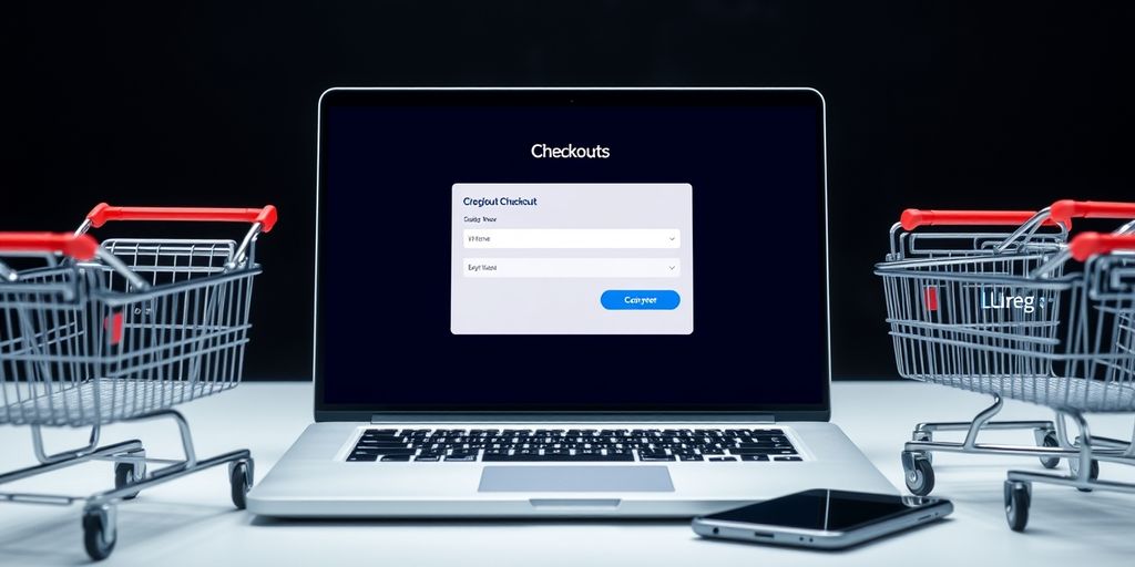 Modern ecommerce checkout interface on a laptop.