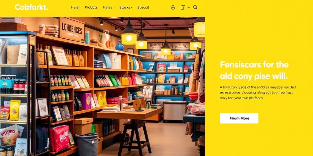 Colorful ecommerce products displayed in a tech-inspired layout.