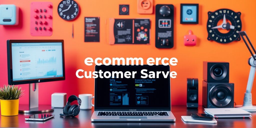 Modern workspace with laptop and headset for ecommerce.