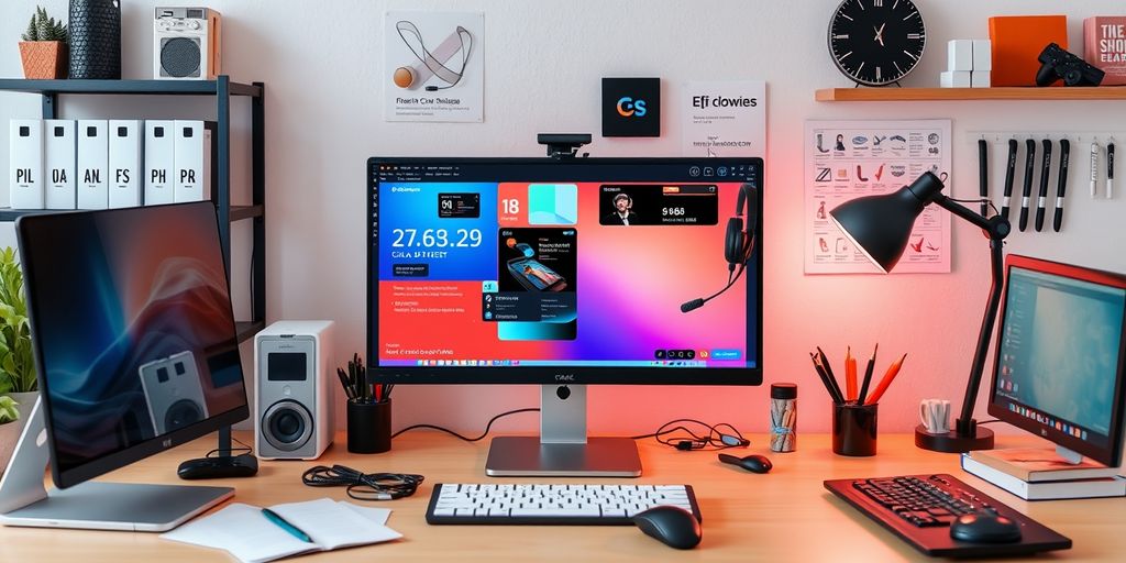 Modern workspace with tech gadgets for ecommerce customer service.