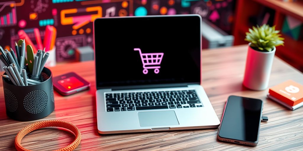 Modern workspace with tech elements for ecommerce.