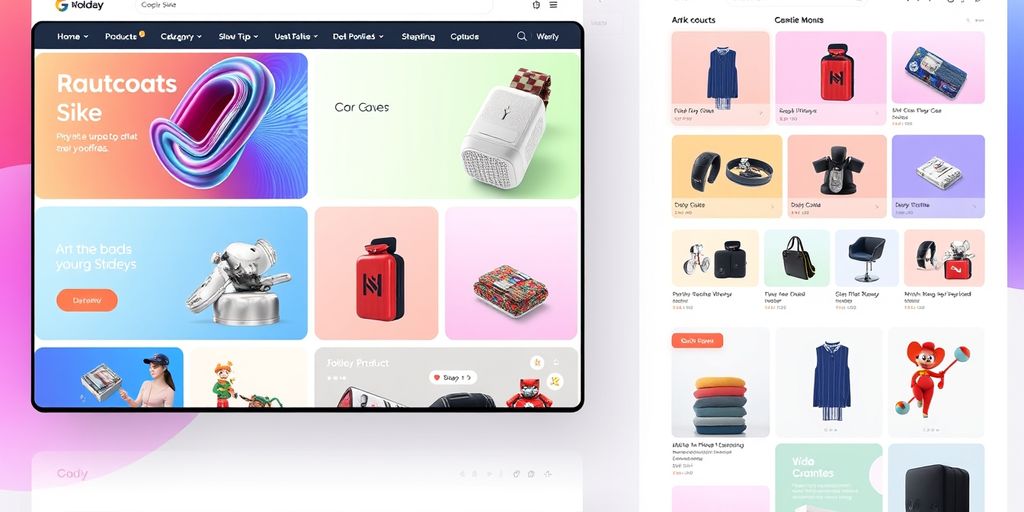 Modern ecommerce product catalog interface with vibrant visuals.