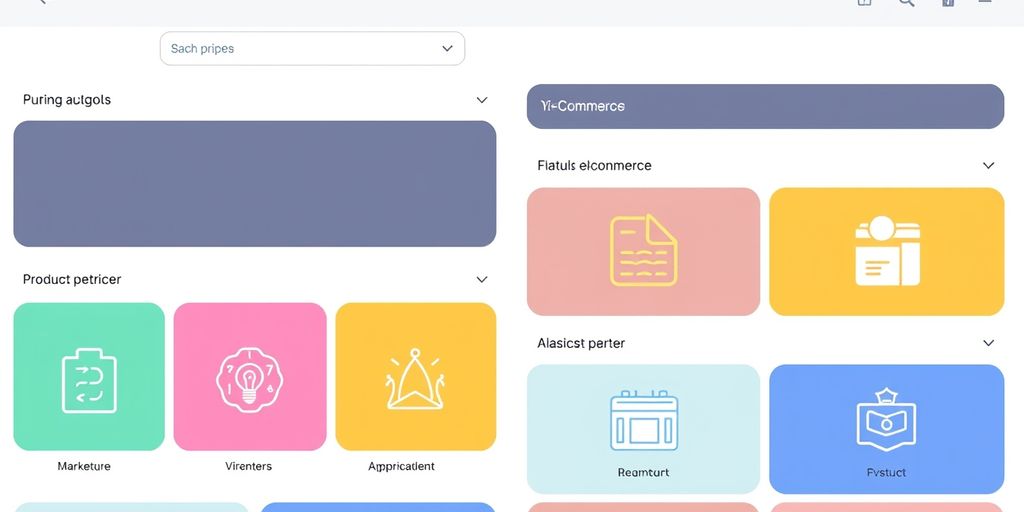 Digital interface with organized product categories and icons.