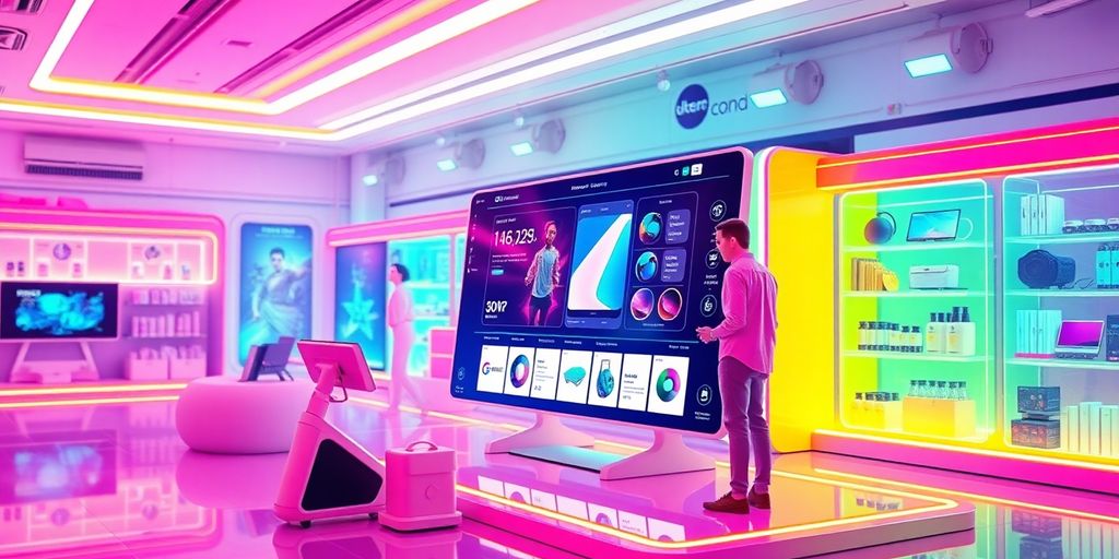 Futuristic e-commerce technology with vibrant colors.