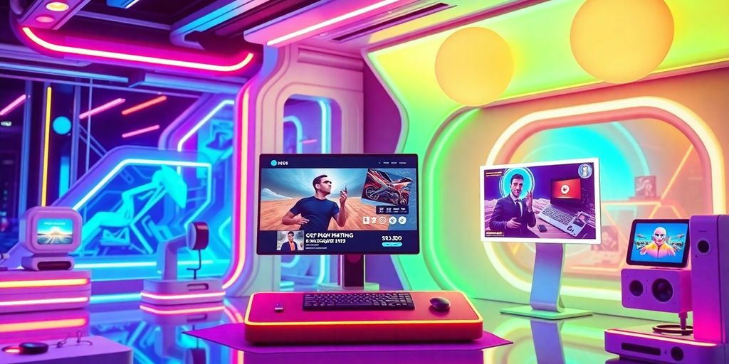 Futuristic e-commerce technology with vibrant visuals.