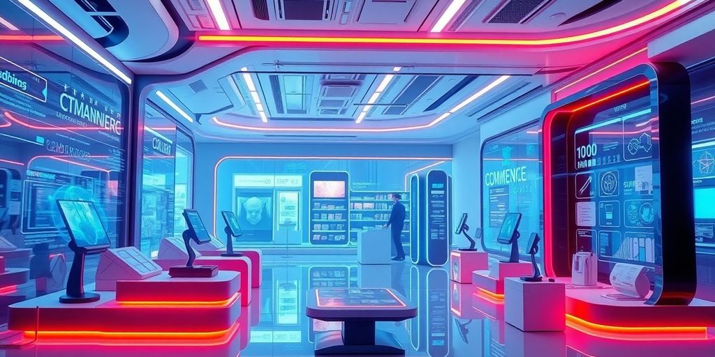 Futuristic e-commerce technology with vibrant colors and sleek design.