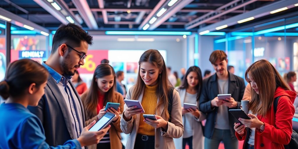 Futuristic e-commerce scene with personalized email interactions.