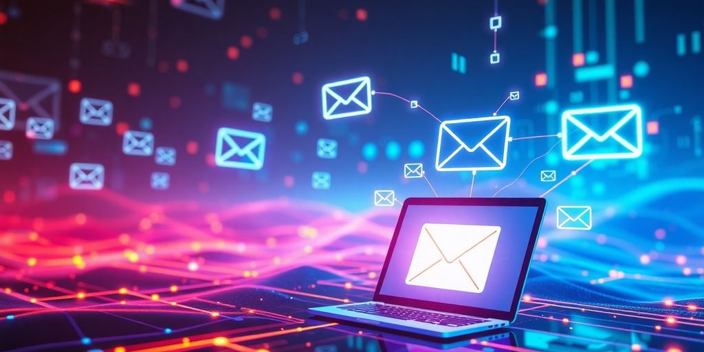 Futuristic digital landscape with interconnected devices and colors.