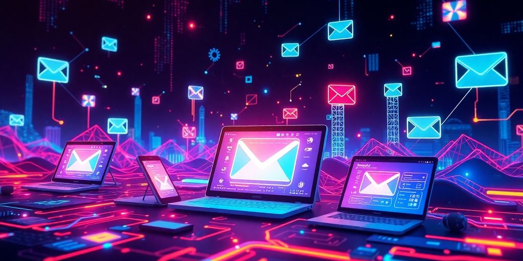 Futuristic technology landscape for email marketing campaign.