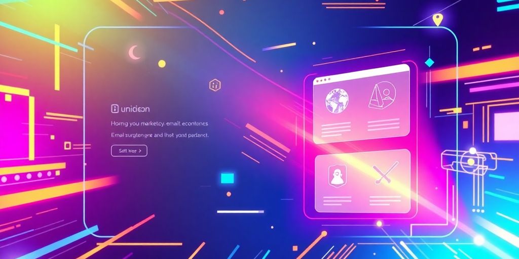 Futuristic email interface with vibrant digital elements.