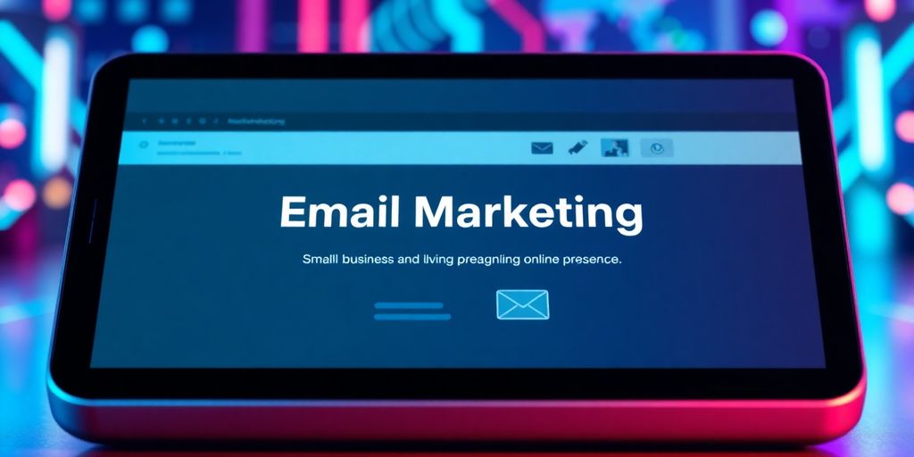 Futuristic email marketing interface on a digital device.