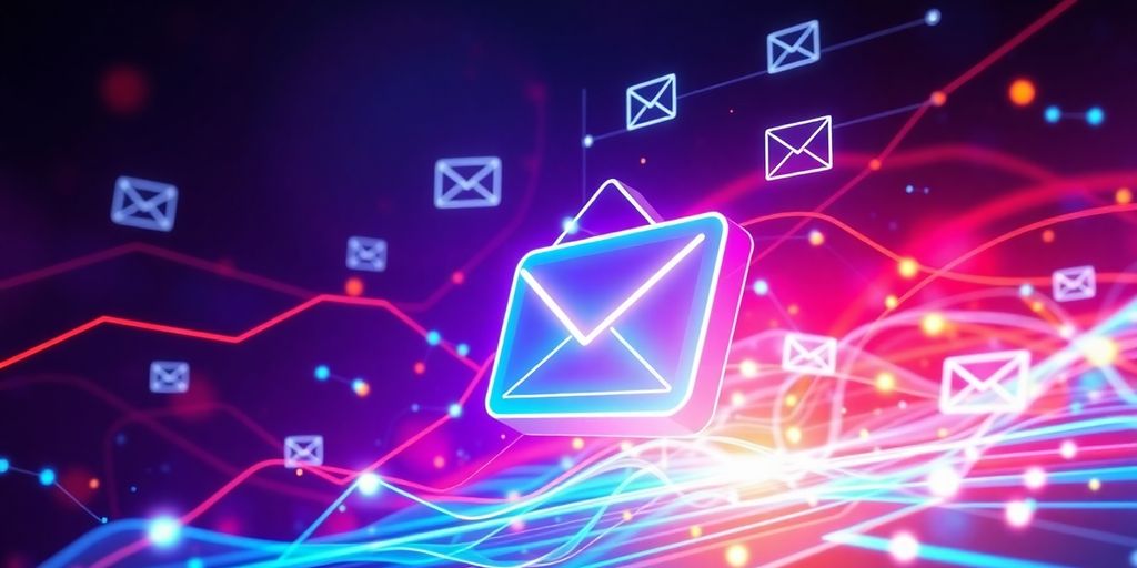 Futuristic email marketing concept with digital devices.