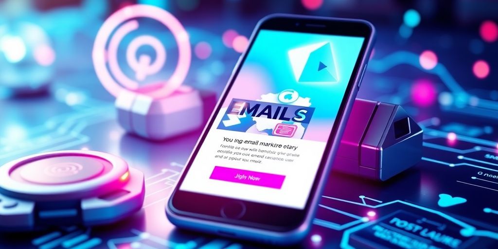 Mobile device with email marketing campaign on screen.