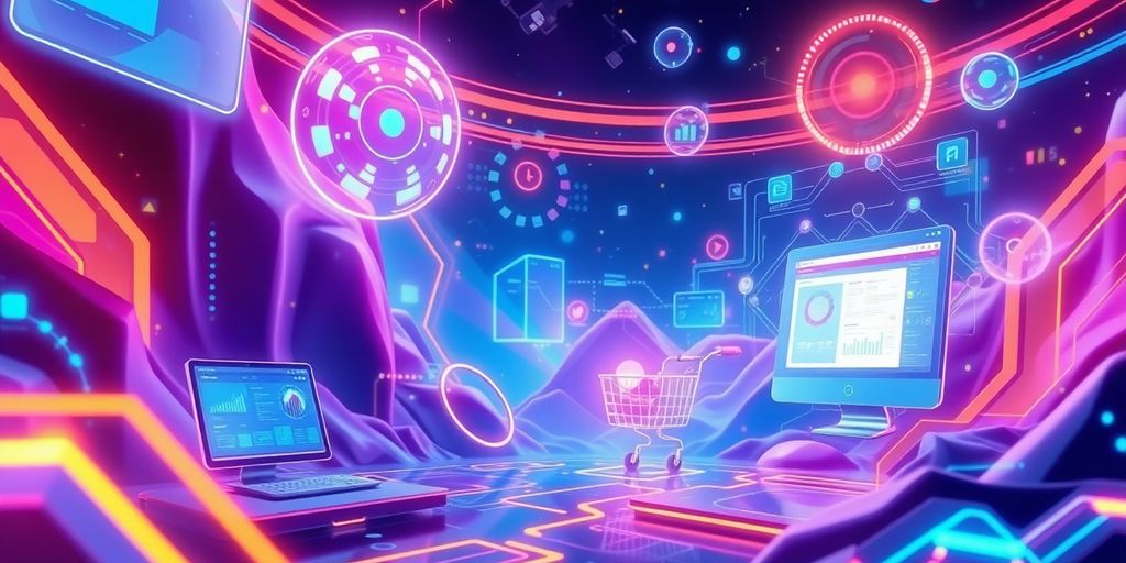 Futuristic AI tools enhancing e-commerce technology.