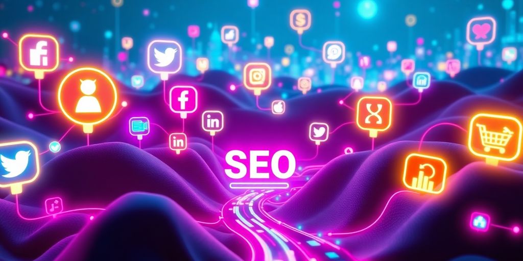 Futuristic e-commerce and social media integration concept.