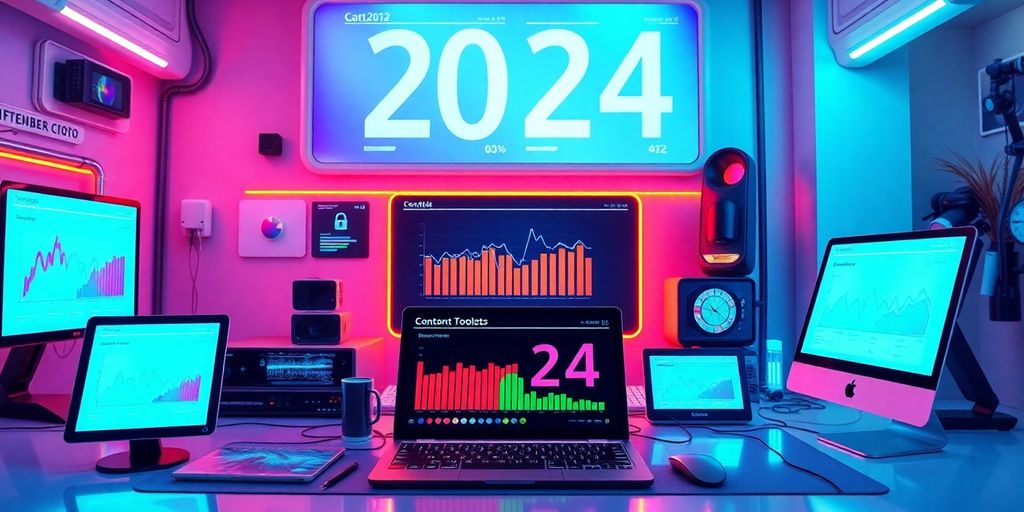 Futuristic digital workspace with advanced SEO tools.