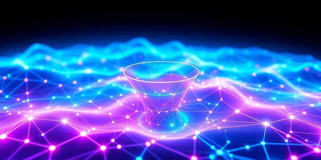 Futuristic digital landscape representing online marketing funnel.