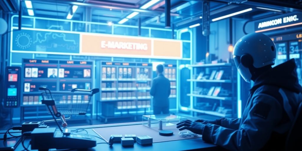 Futuristic e-commerce technology with AI integration.