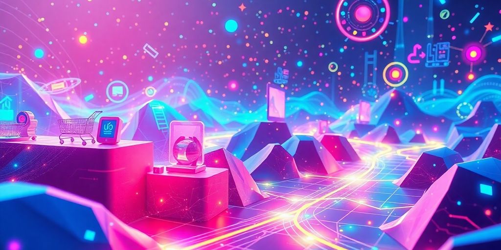 Futuristic digital landscape for online marketing campaigns.