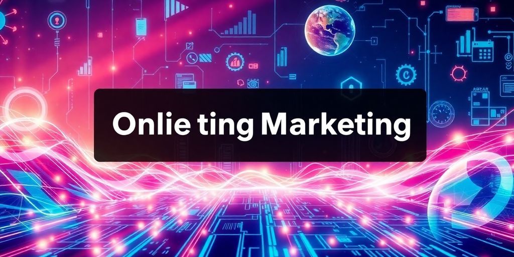 Futuristic digital landscape for online marketing success.