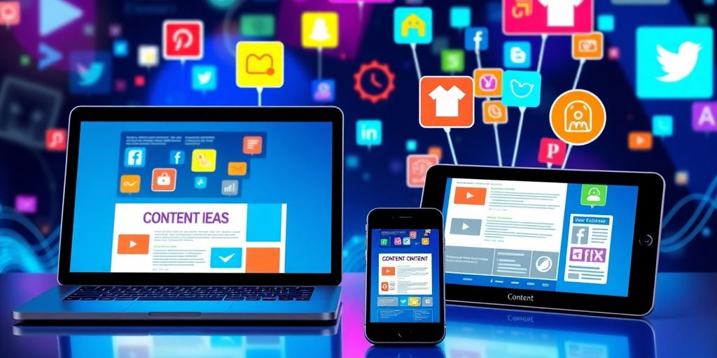 Futuristic workspace with devices for social media content.