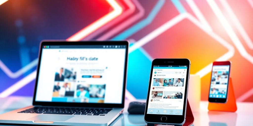 Modern workspace with digital devices for social media marketing.