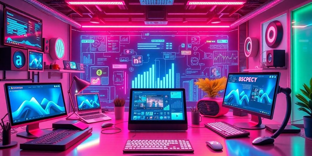 Futuristic technology in a digital workspace for e-commerce.