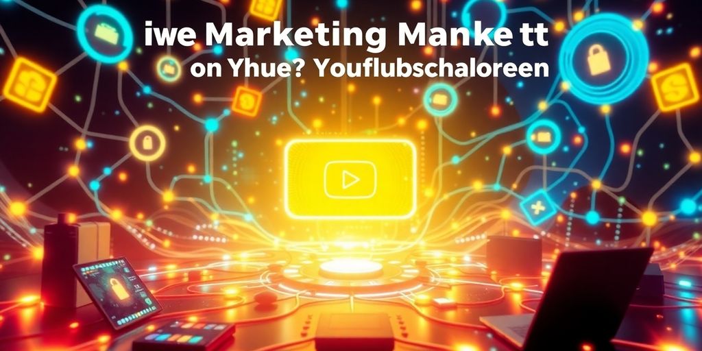 Futuristic digital landscape with interconnected devices and glowing elements.