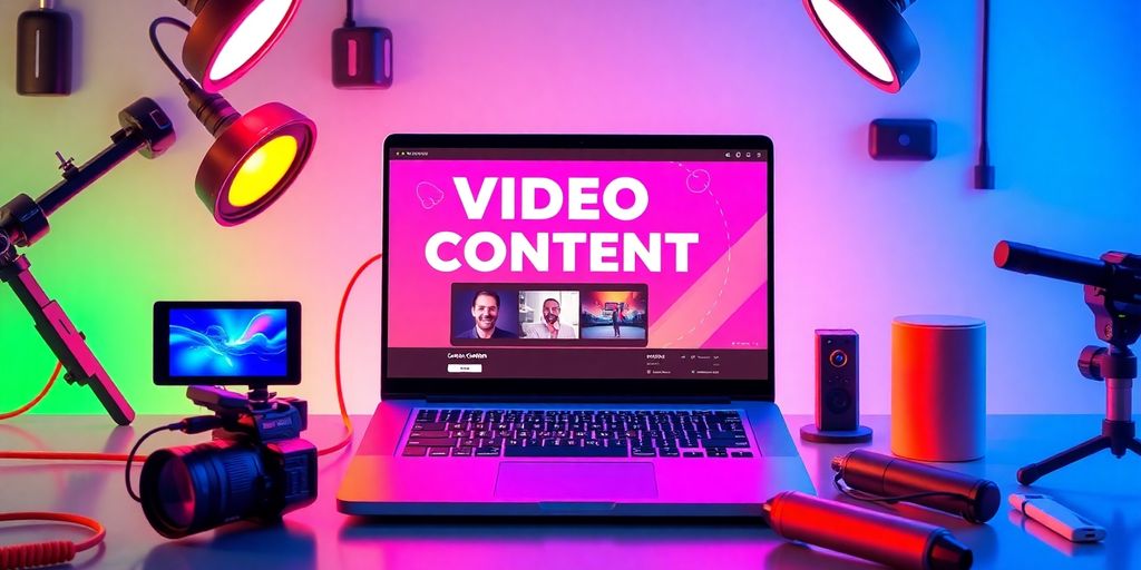 Futuristic workspace with technology for content creation.