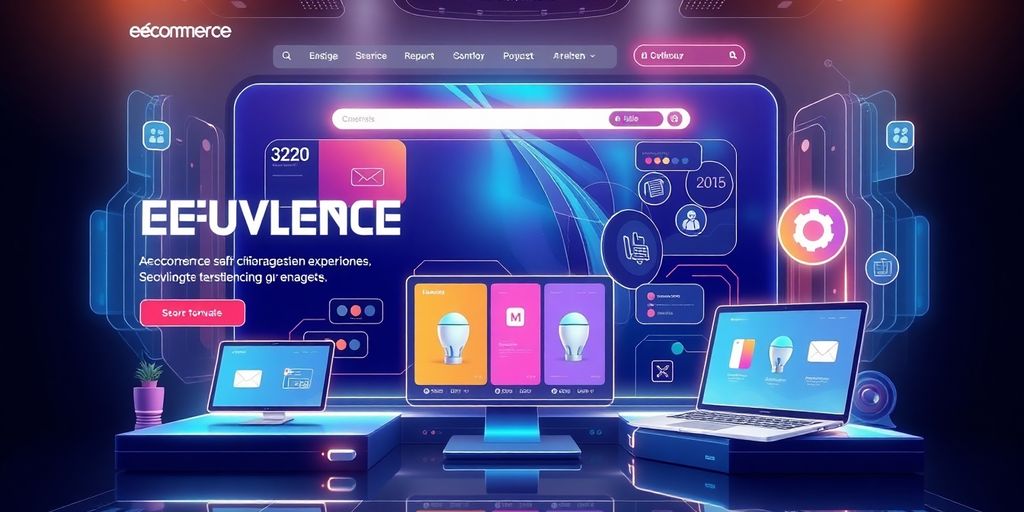 Futuristic e-commerce website interface with vibrant design elements.