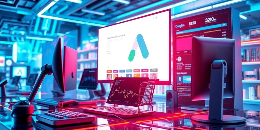 Futuristic e-commerce technology with sleek devices and interfaces.