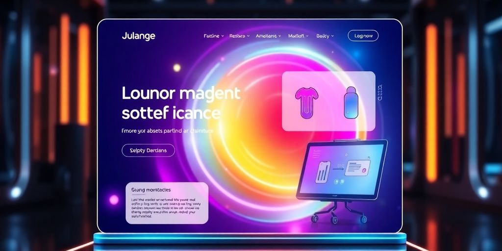 Futuristic e-commerce landing page design with vibrant colors.