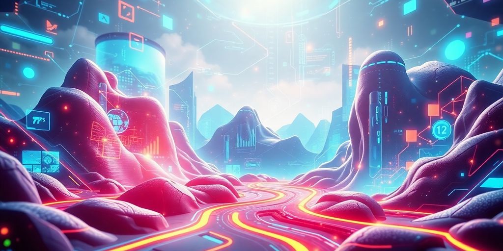 Futuristic digital landscape representing e-commerce technology.