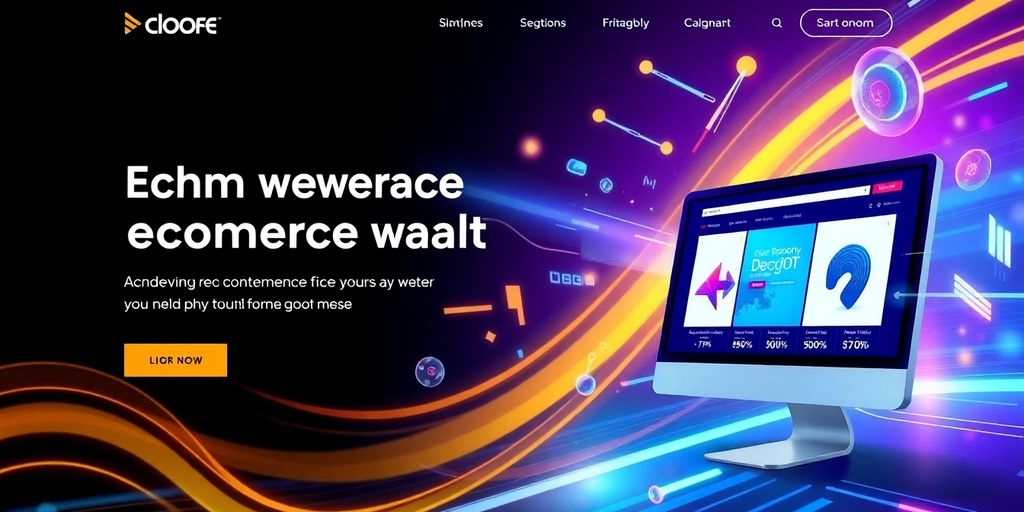 Futuristic eCommerce landing page design with vibrant colors.