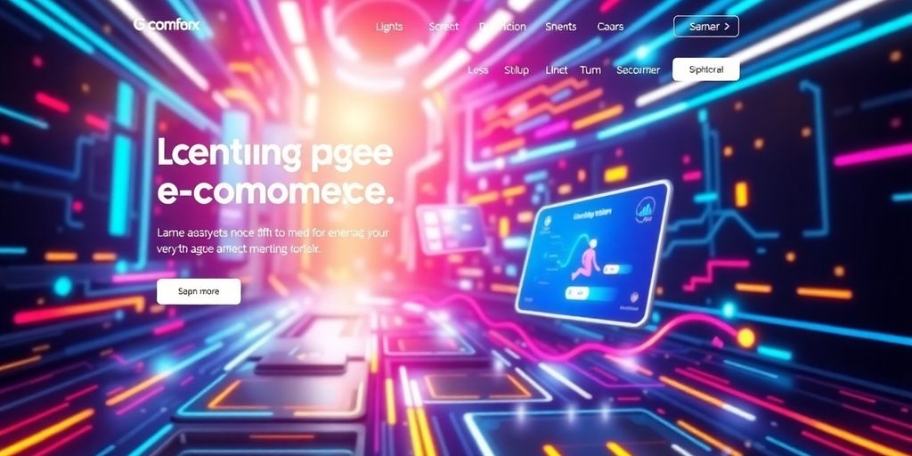 Futuristic e-commerce landing page design with vibrant colors.