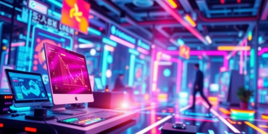 Futuristic e-commerce scene with advanced technology elements.