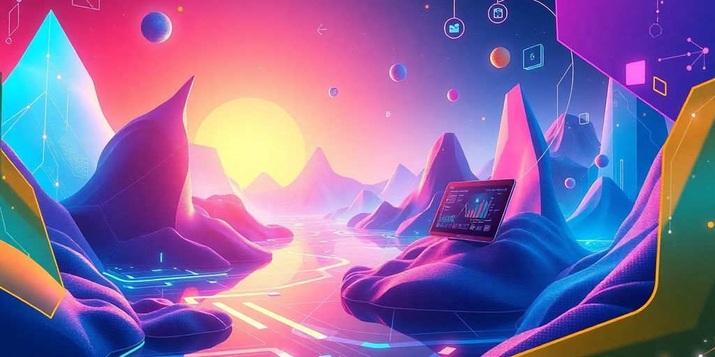 Futuristic digital landscape for online marketing.