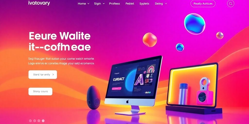 Futuristic e-commerce landing page design with vibrant colors.
